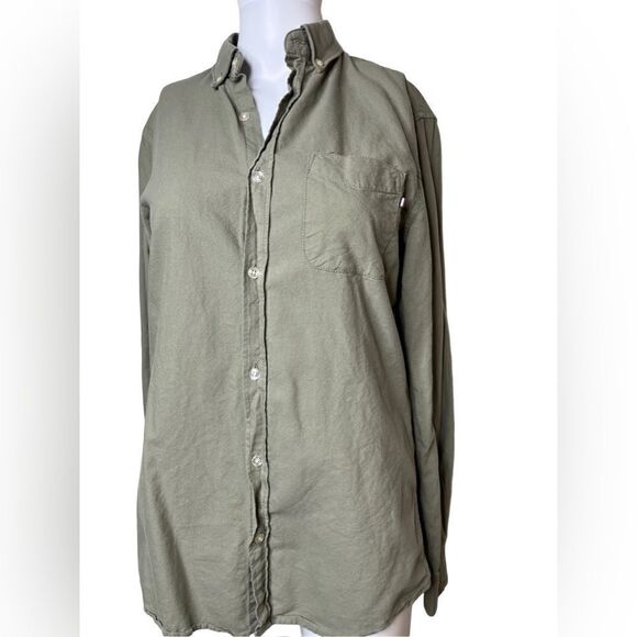 Cotton On Slim Fit Button Down Long Sleeve Shirt Army Green Size XS - Picture 2 of 4